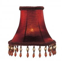  S158 - Red Silk Bell Clip Shade with Amber Beads